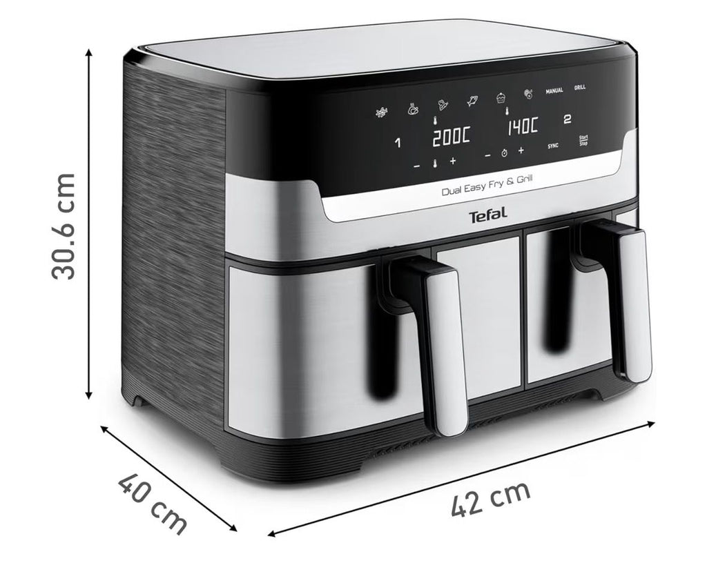 Tefal Airfryer & Grill |Dual Easy Fry & Grill | 8.3 L | Dual Drawers | 8 Pre-Set Cooking Programs | Dishwasher-Safe Parts