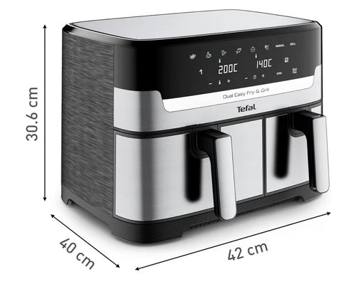 Tefal Airfryer & Grill |Dual Easy Fry & Grill | 8.3 L | Dual Drawers | 8 Pre-Set Cooking Programs | Dishwasher-Safe Parts